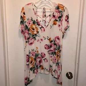 Modcloth white and floral print flowy top